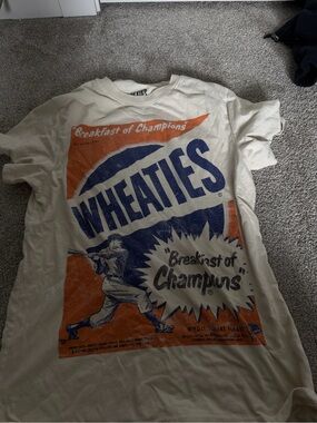 Men’s Graphic Tee - Cream with Orange & Blue Print